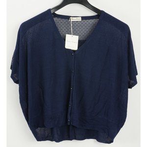 New Cashmere Company Women's 44/46 Blue Knit Cotton Silk V-Neck Cardigan Sweater